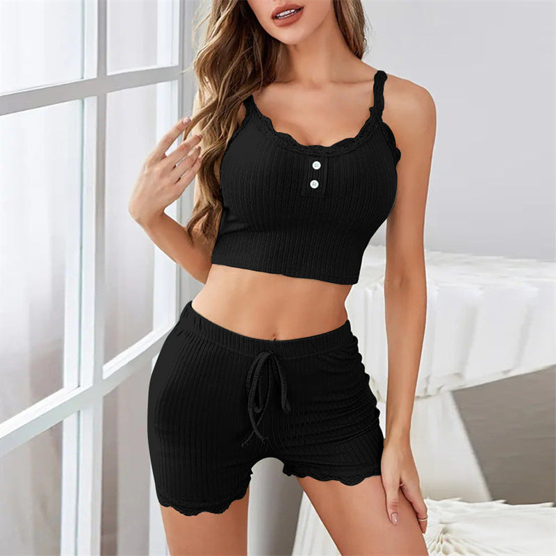Summer comfortable halter-top shorts set