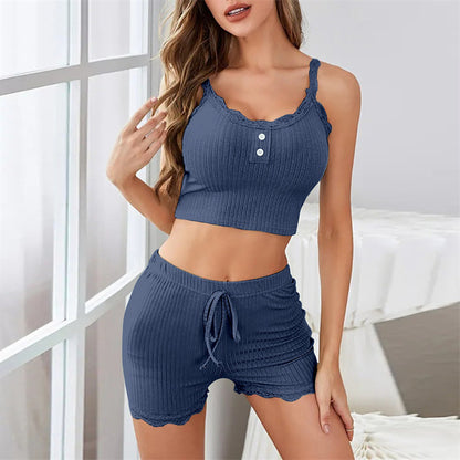 Summer comfortable halter-top shorts set