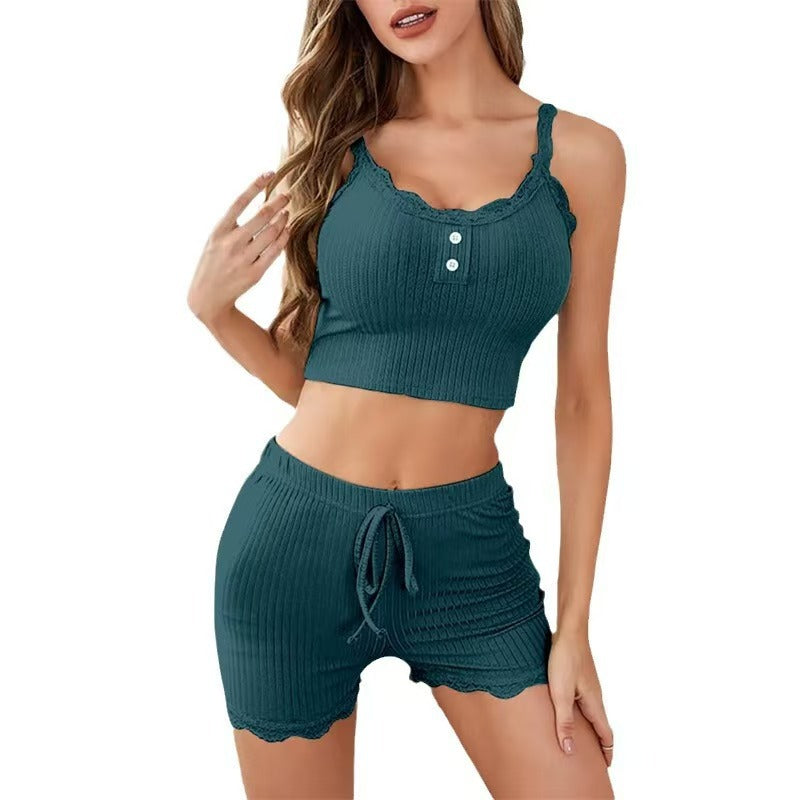 Summer comfortable halter-top shorts set