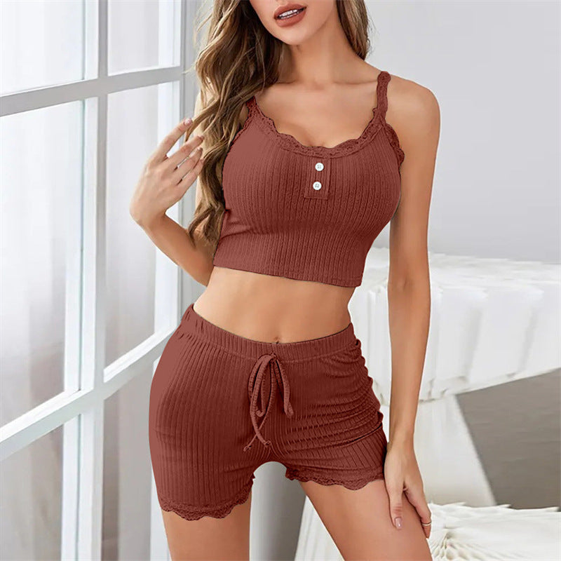 Summer comfortable halter-top shorts set