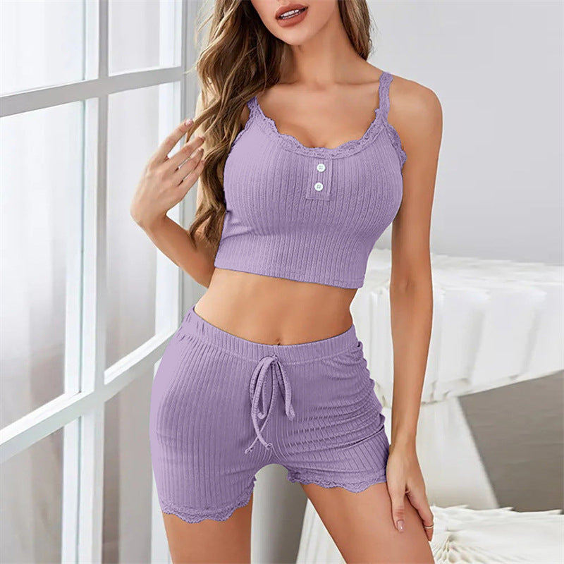 Summer comfortable halter-top shorts set