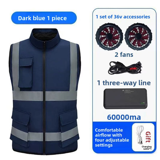 Summer Cooling Vest with Fan Reflective Strip Multi-Pocket Breathable Vest