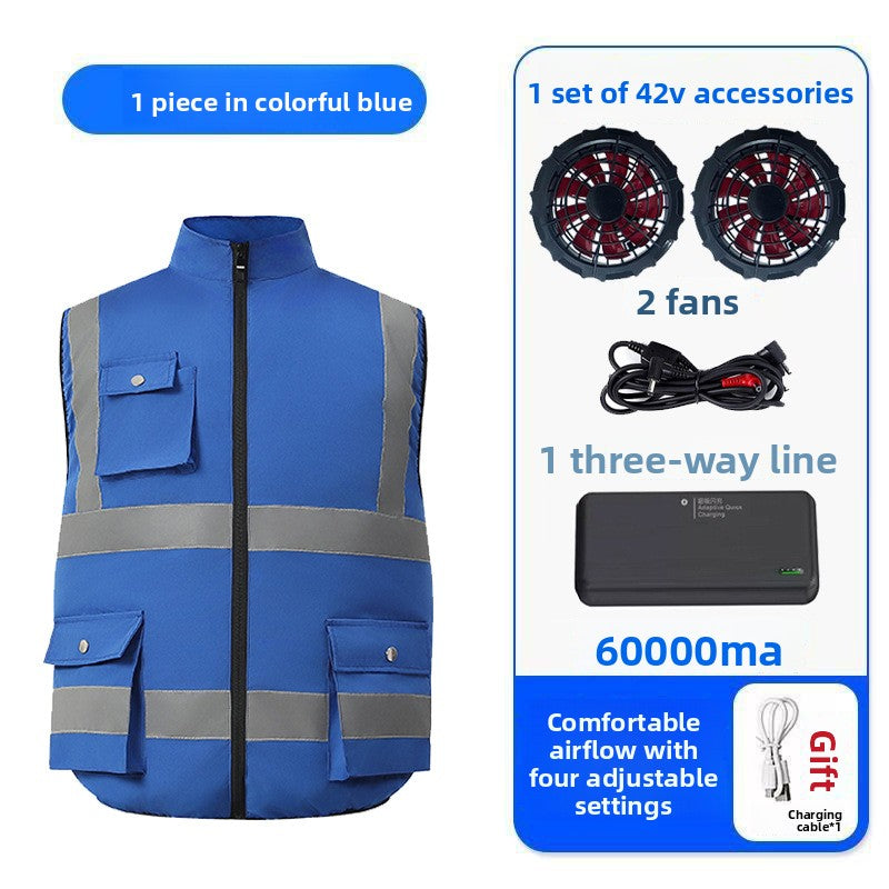 Summer Cooling Vest with Fan Reflective Strip Multi-Pocket Breathable Vest