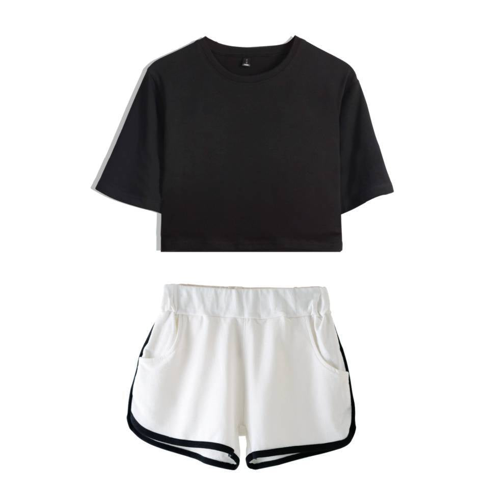 Summer Dance Costume Set Navel Short-sleeved T-shirt Solid Color Shorts Set