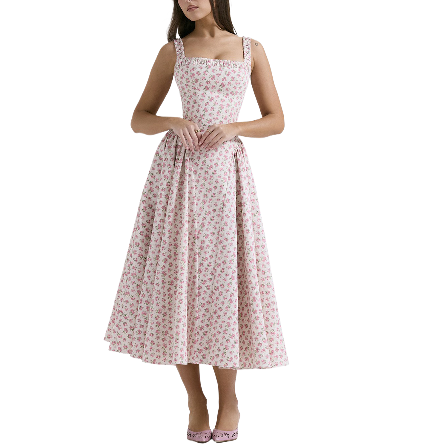 Summer Floral Bohemian Style Waist Slimming Look Backless Holiday Style Suspender Mid-Length Dress
