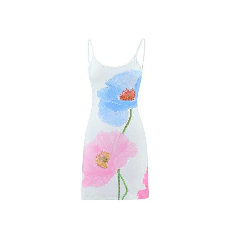 Summer Floral Print Backless A-Line Dress