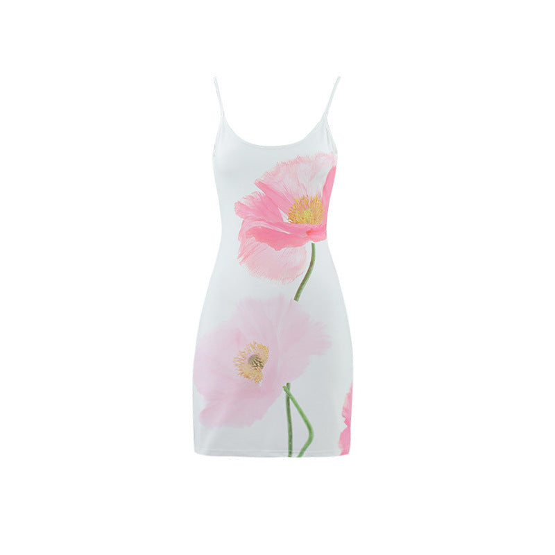 Summer Floral Print Backless A-Line Dress
