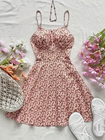 Summer Floral Suspender Mini Dress