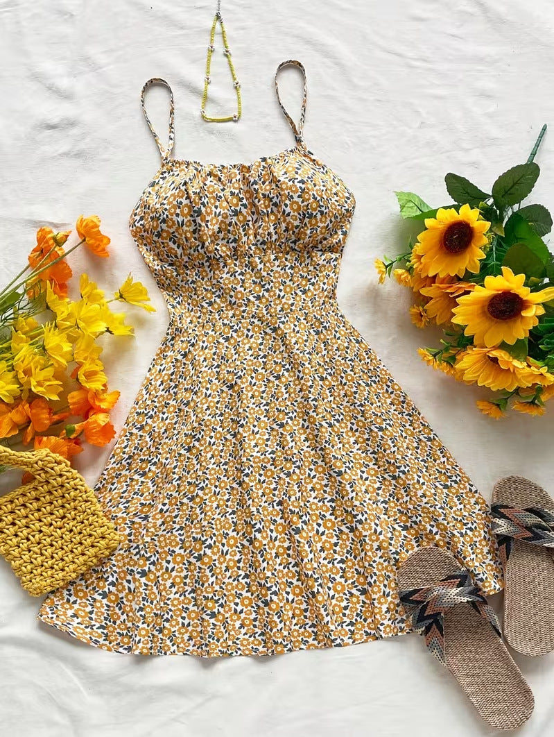 Summer Floral Suspender Mini Dress