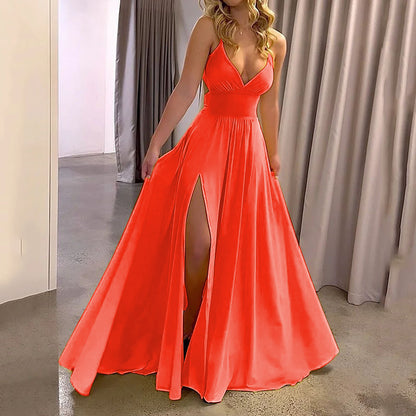 Summer Lace-Up Back Slit Long Dress