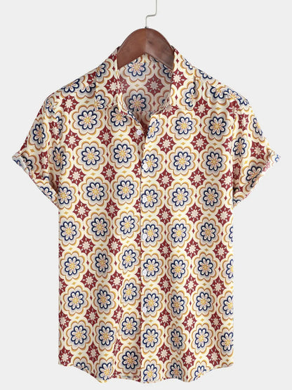 Summer Lapel Palm Print Shirt