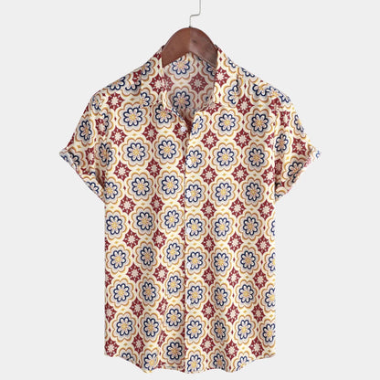 Summer Lapel Palm Print Shirt