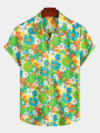 Summer Lapel Palm Print Shirt