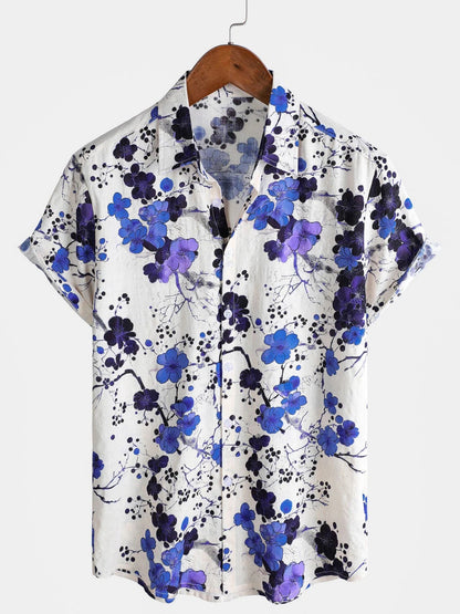 Summer Lapel Palm Print Shirt