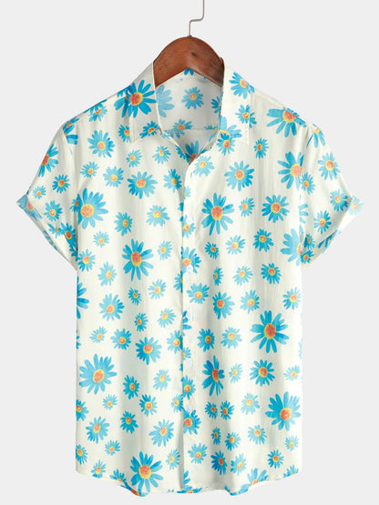 Summer Lapel Palm Print Shirt