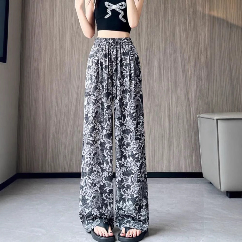 Summer lightweight cashew flower pattern wide-leg pants