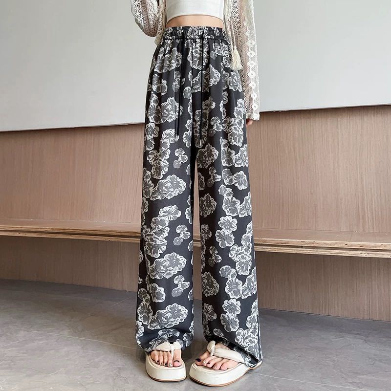 Summer lightweight cashew flower pattern wide-leg pants