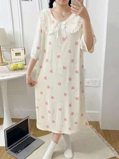 Summer long short-sleeved nightgown