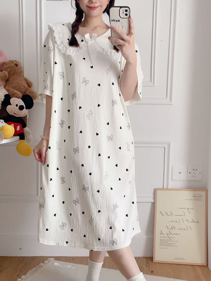 Summer long short-sleeved nightgown