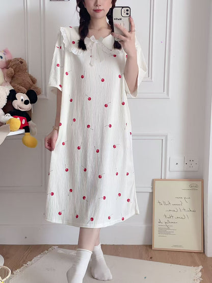 Summer long short-sleeved nightgown