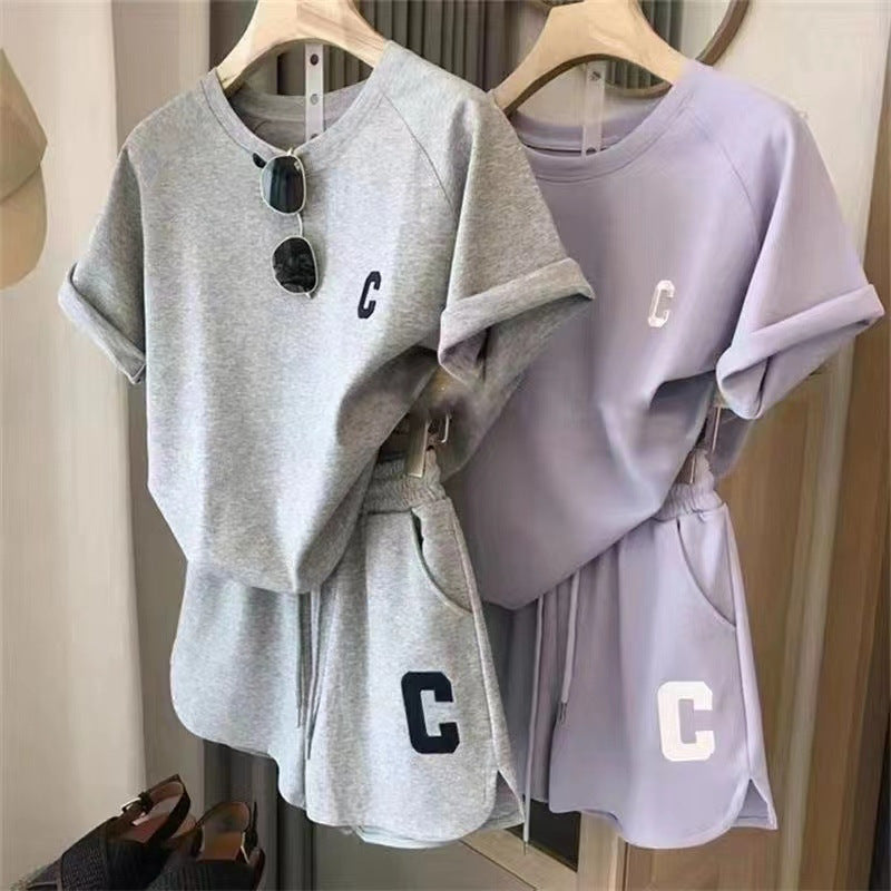 Summer loose short-sleeved T-shirt, casual shorts, sporty printed letter casual two-piece set