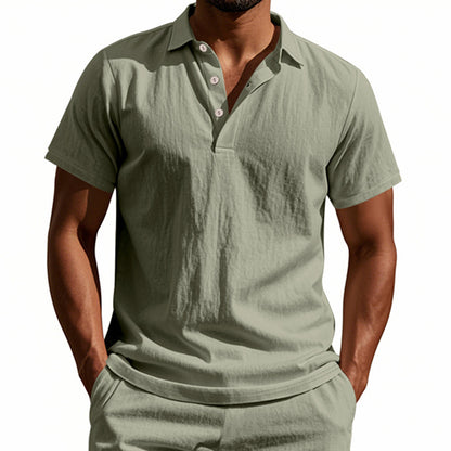 Summer Men's British Style Loose Trendy Breathable Linen Casual Quick-Dry Polo Shirt Short Sleeve