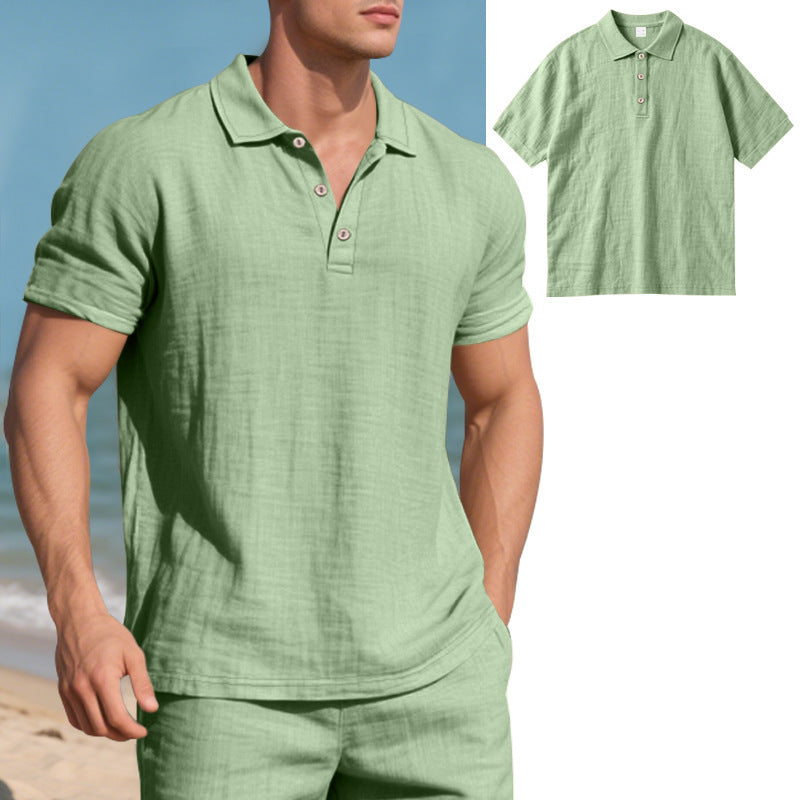 Summer Men's British Style Loose Trendy Breathable Linen Casual Quick-Dry Polo Shirt Short Sleeve