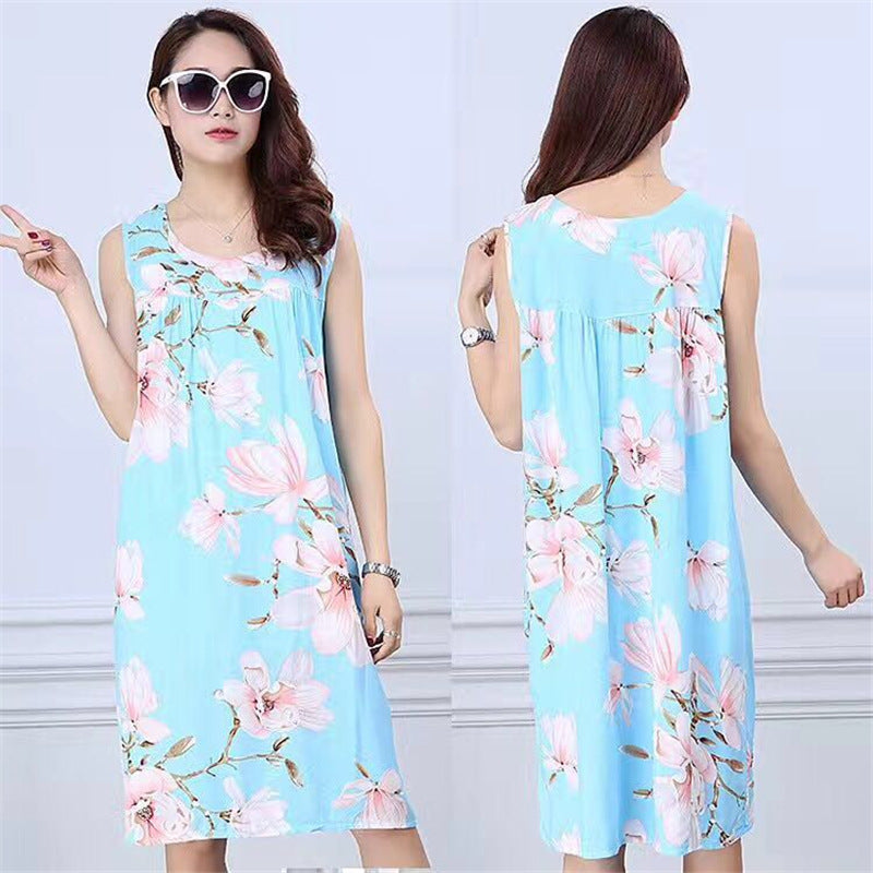 Summer middle-aged and elderly pajamas women's cotton silk mom nightdress summer adult plus size cotton cotton cotton dress