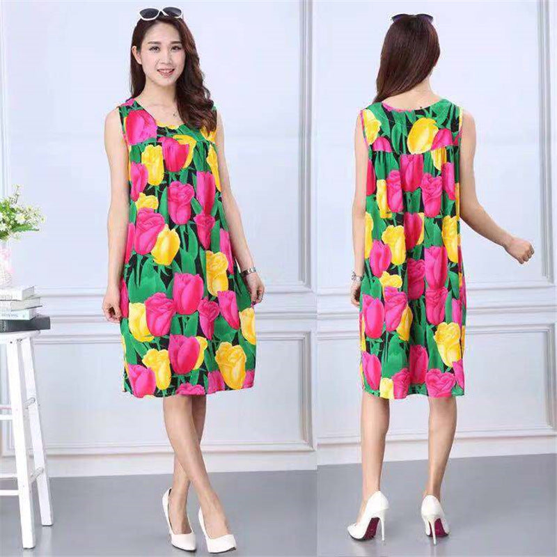 Summer middle-aged and elderly pajamas women's cotton silk mom nightdress summer adult plus size cotton cotton cotton dress