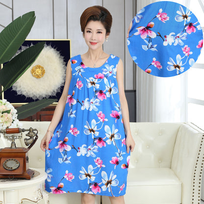 Summer middle-aged and elderly pajamas women's cotton silk mom nightdress summer adult plus size cotton cotton cotton dress