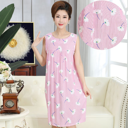 Summer middle-aged and elderly pajamas women's cotton silk mom nightdress summer adult plus size cotton cotton cotton dress