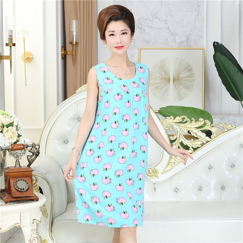 Summer middle-aged and elderly pajamas women's cotton silk mom nightdress summer adult plus size cotton cotton cotton dress