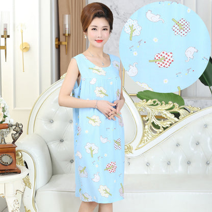 Summer middle-aged and elderly pajamas women's cotton silk mom nightdress summer adult plus size cotton cotton cotton dress
