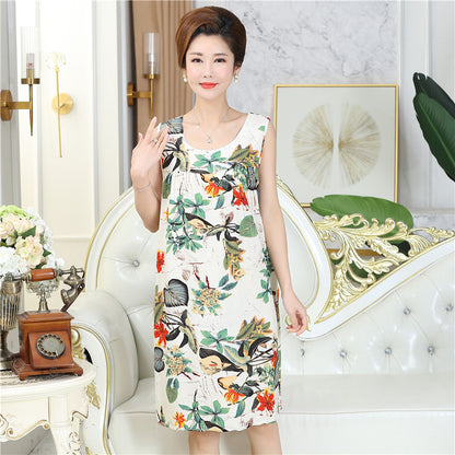Summer middle-aged and elderly pajamas women's cotton silk mom nightdress summer adult plus size cotton cotton cotton dress