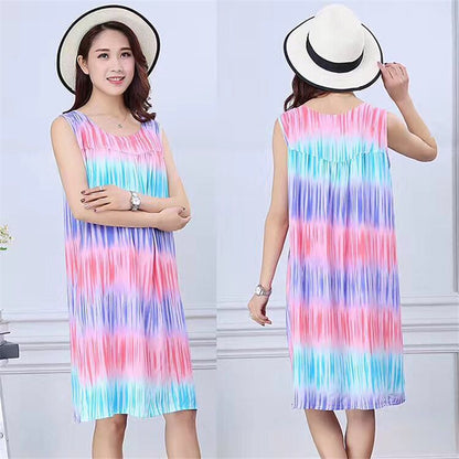 Summer middle-aged and elderly pajamas women's cotton silk mom nightdress summer adult plus size cotton cotton cotton dress