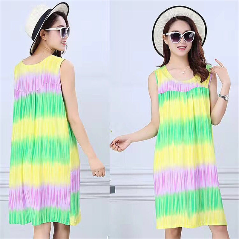 Summer middle-aged and elderly pajamas women's cotton silk mom nightdress summer adult plus size cotton cotton cotton dress