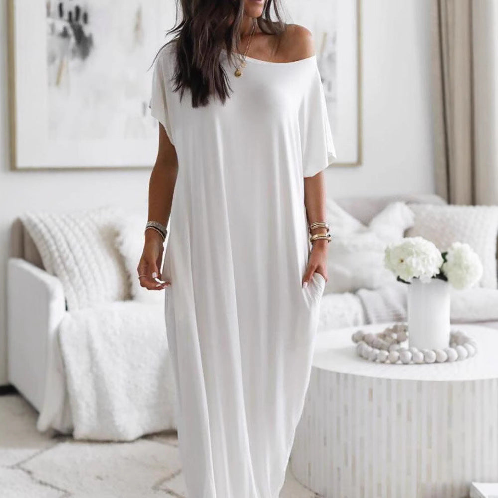 Summer new women's solid-color short-sleeved dress
