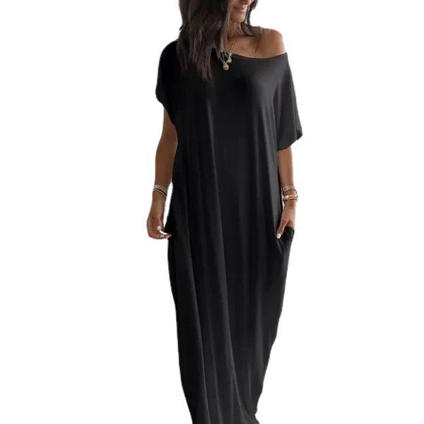 Summer new women's solid-color short-sleeved dress