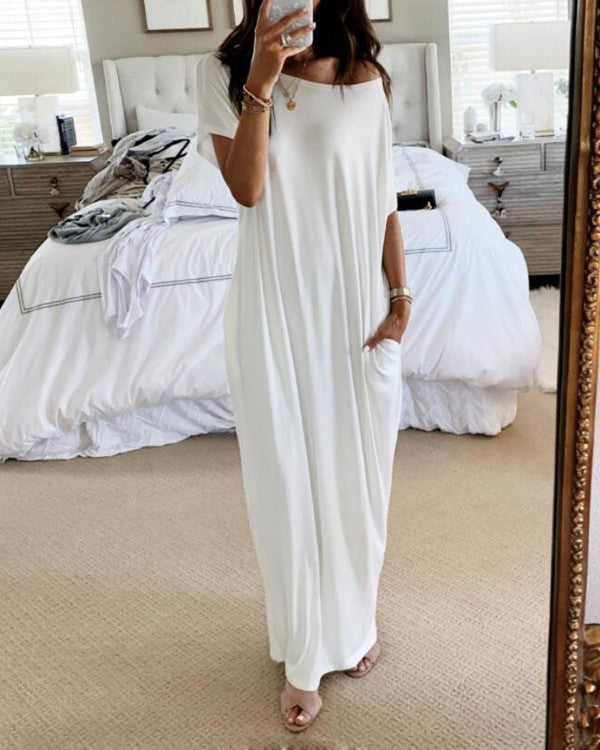 Summer new women's solid-color short-sleeved dress