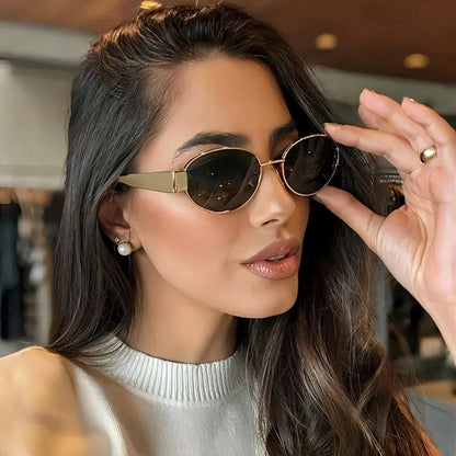 Summer Oval UV400 Sunglasses with Metal Frame