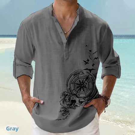 Summer Printed Stand Collar Shirt