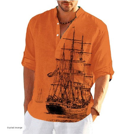 Summer Printed Stand Collar Shirt