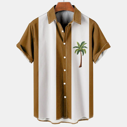 Summer short-sleeve shirt with palm tree pattern, plus-size casual summer shirt