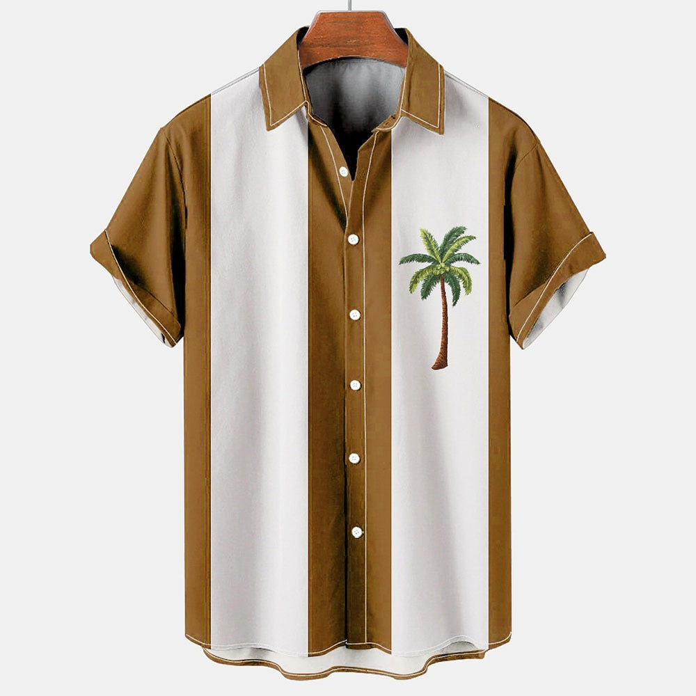 Summer short-sleeve shirt with palm tree pattern, plus-size casual summer shirt
