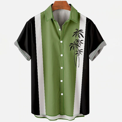 Summer short-sleeve shirt with palm tree pattern, plus-size casual summer shirt