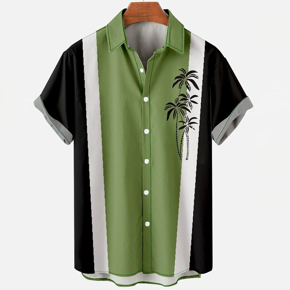Summer short-sleeve shirt with palm tree pattern, plus-size casual summer shirt