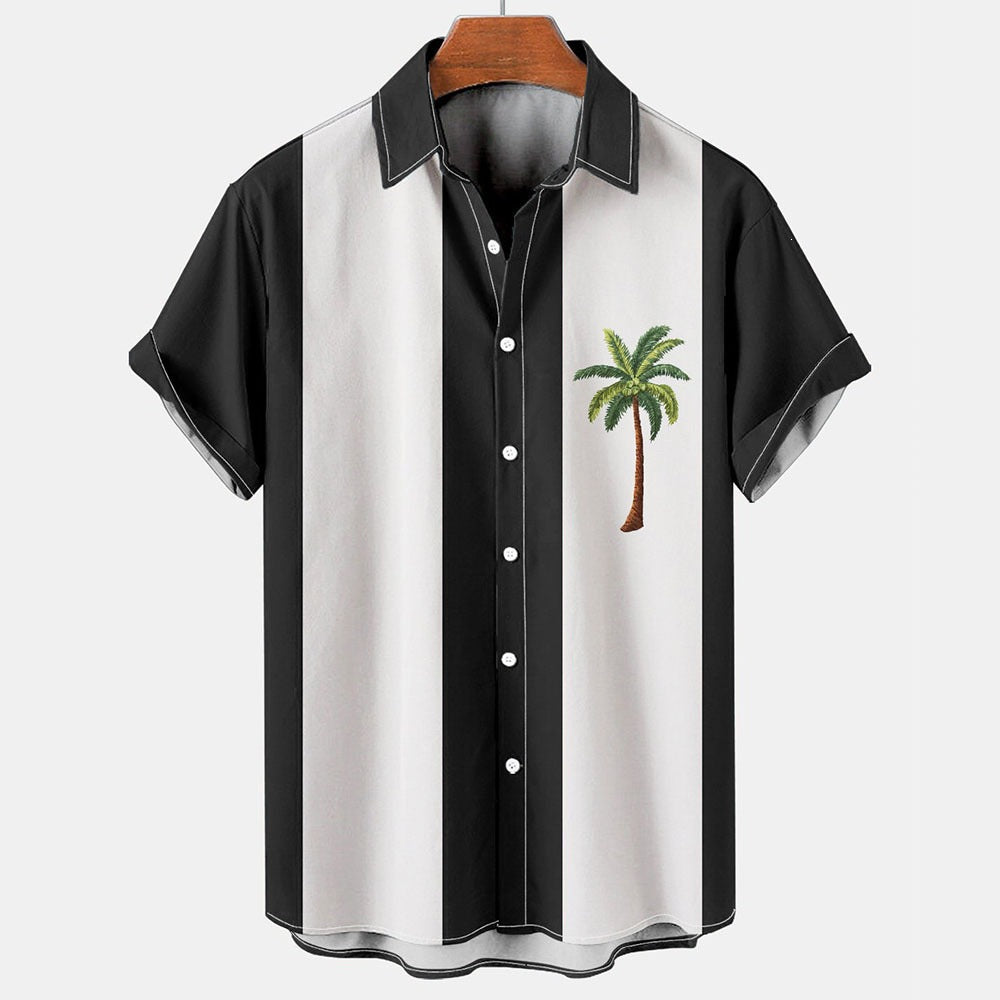 Summer short-sleeve shirt with palm tree pattern, plus-size casual summer shirt