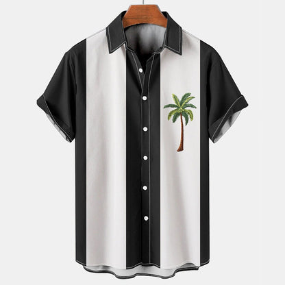 Summer short-sleeve shirt with palm tree pattern, plus-size casual summer shirt