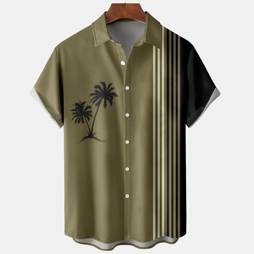 Summer short-sleeve shirt with palm tree pattern, plus-size casual summer shirt