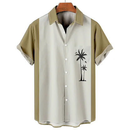 Summer short-sleeve shirt with palm tree pattern, plus-size casual summer shirt